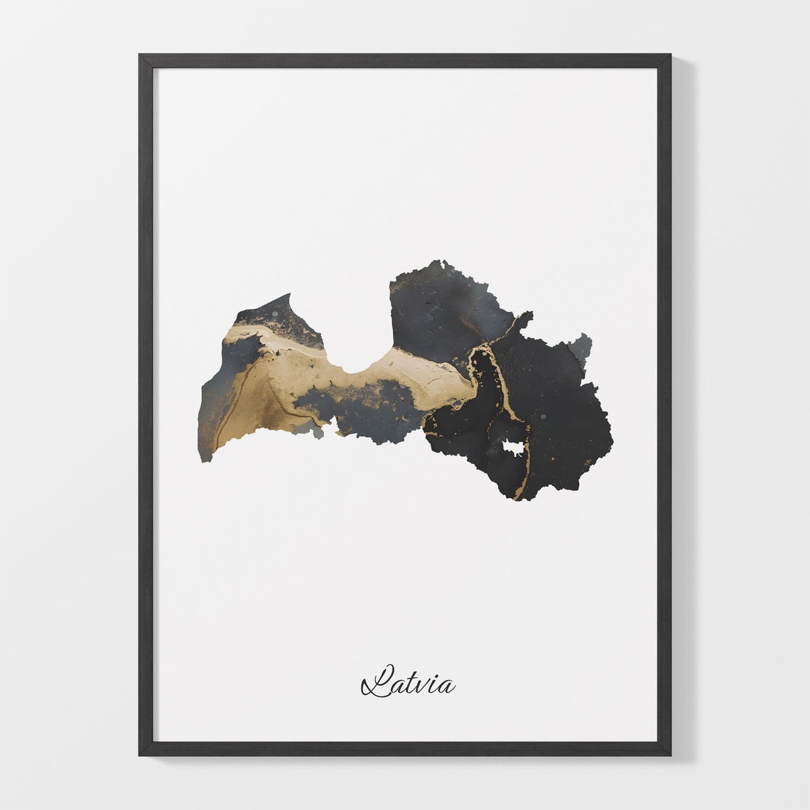 Latvia Black and Gold Marble Country Map Elegant Decor Poster