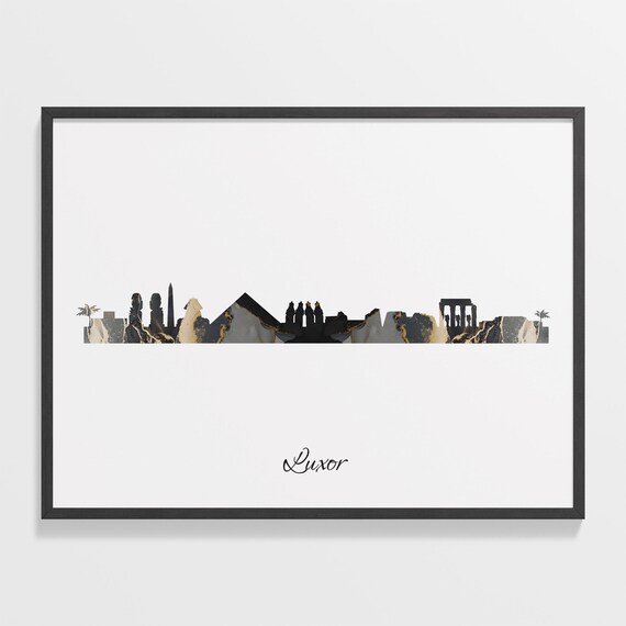 Luxor Black Marble Skyline Pyramid Sphinx Poster Modern Cityscape Art