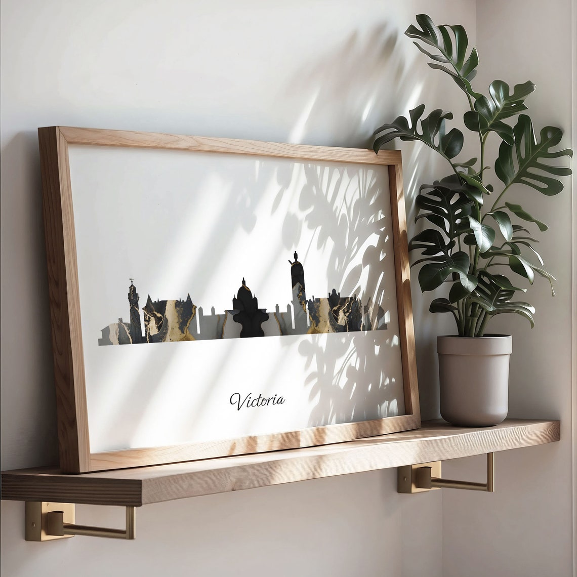 Victoria Canada Black Gold Marble Skyline Silhouette Art Poster - Image 3