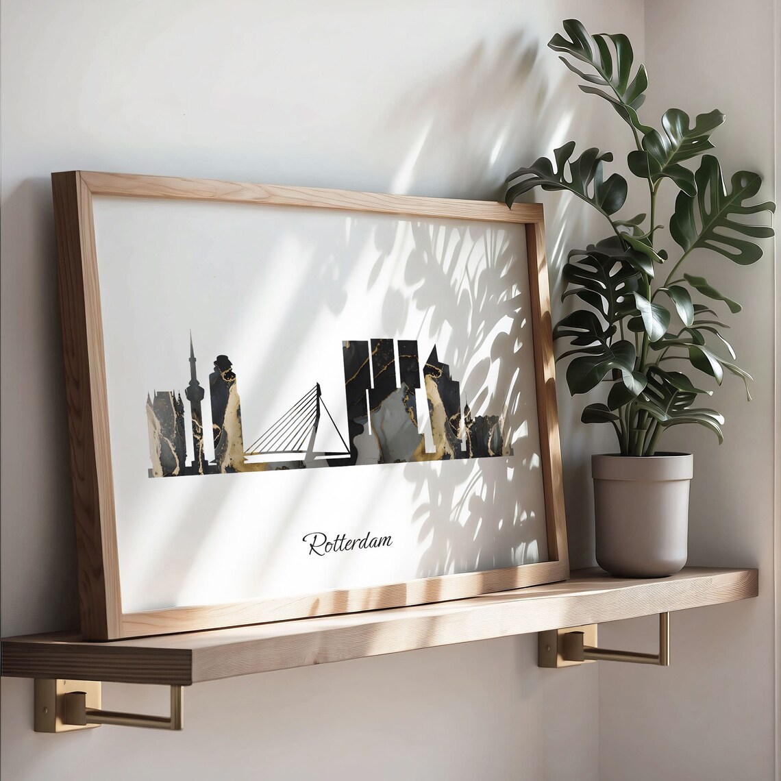 Rotterdam Netherlands Marble Skyline Black Gold Minimalist Cityscape Poster - Image 3