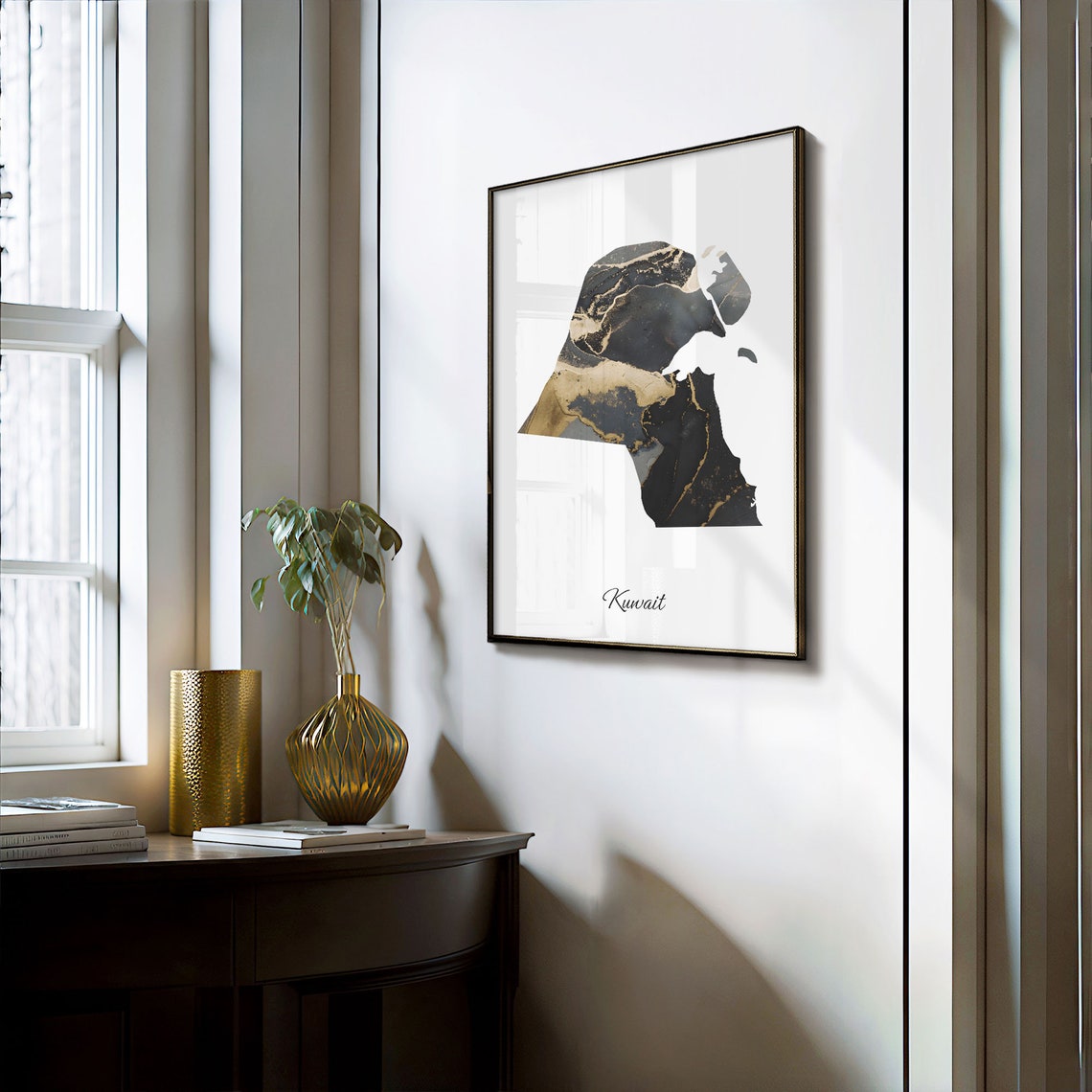 Kuwait Black and Gold Marble Country Map Elegant Minimalist Poster - Image 3