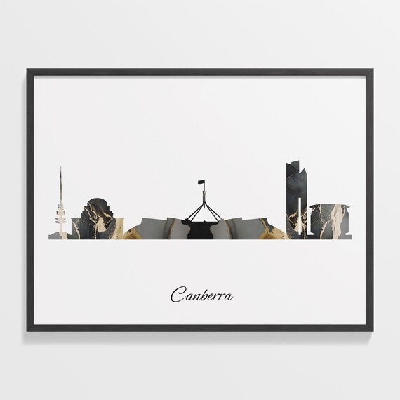 Canberra Australia Black Gold Marble Skyline Silhouette Cityscape Poster