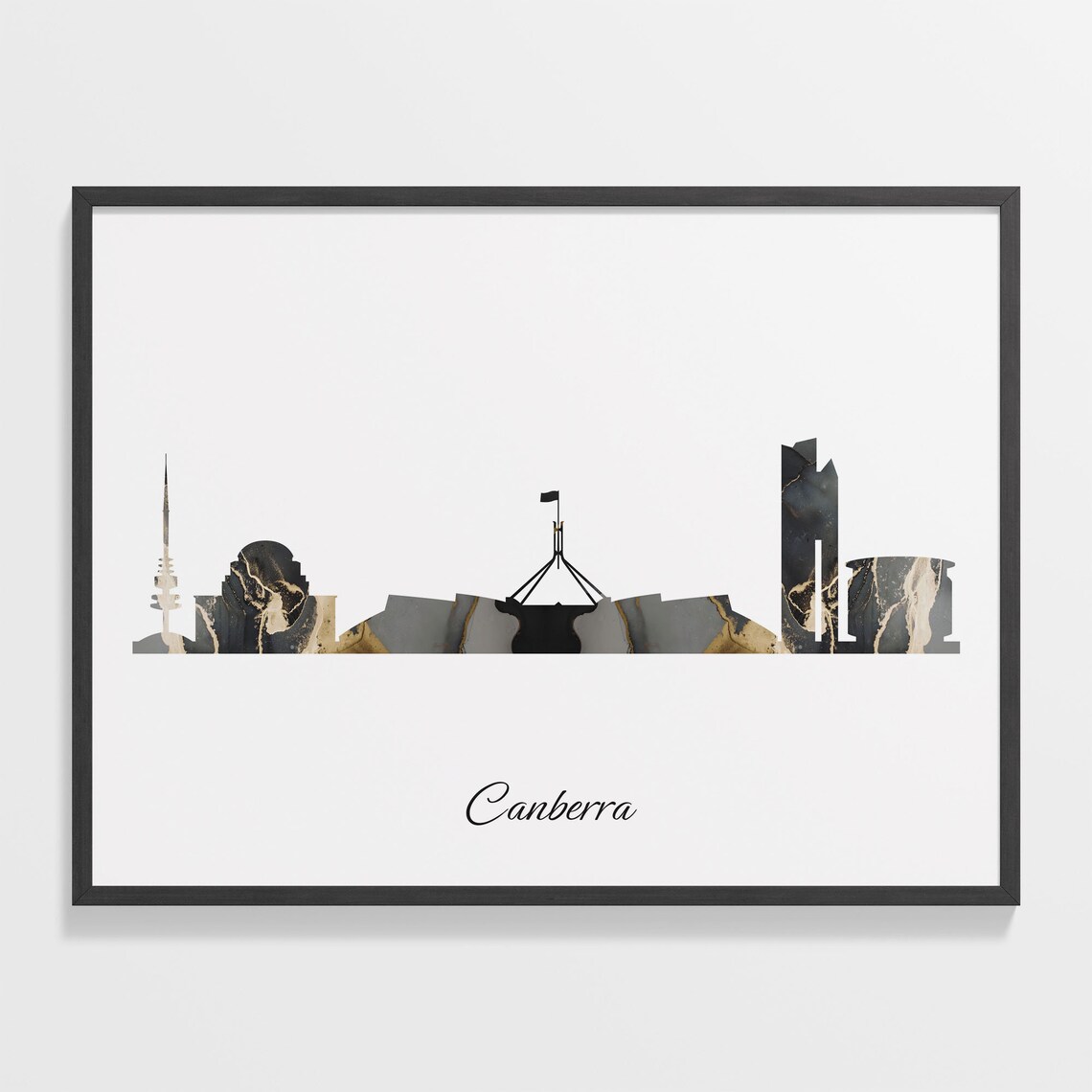 Canberra Australia Black Gold Marble Skyline Silhouette Cityscape Poster