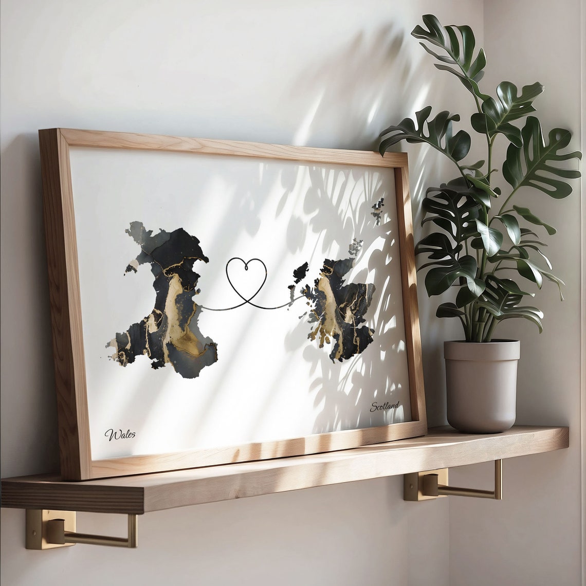 Long Distance Wales to Scotland Heart Connection Marble Map Poster - Image 3
