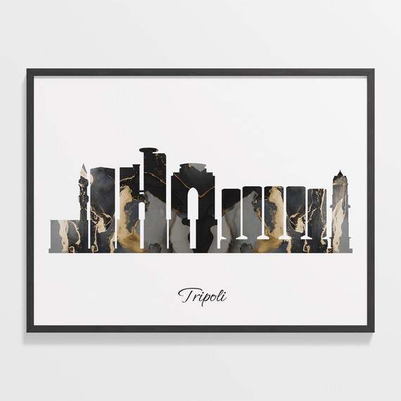 Tripoli Skyline Marble Cityscape Black and Gold Travel Poster