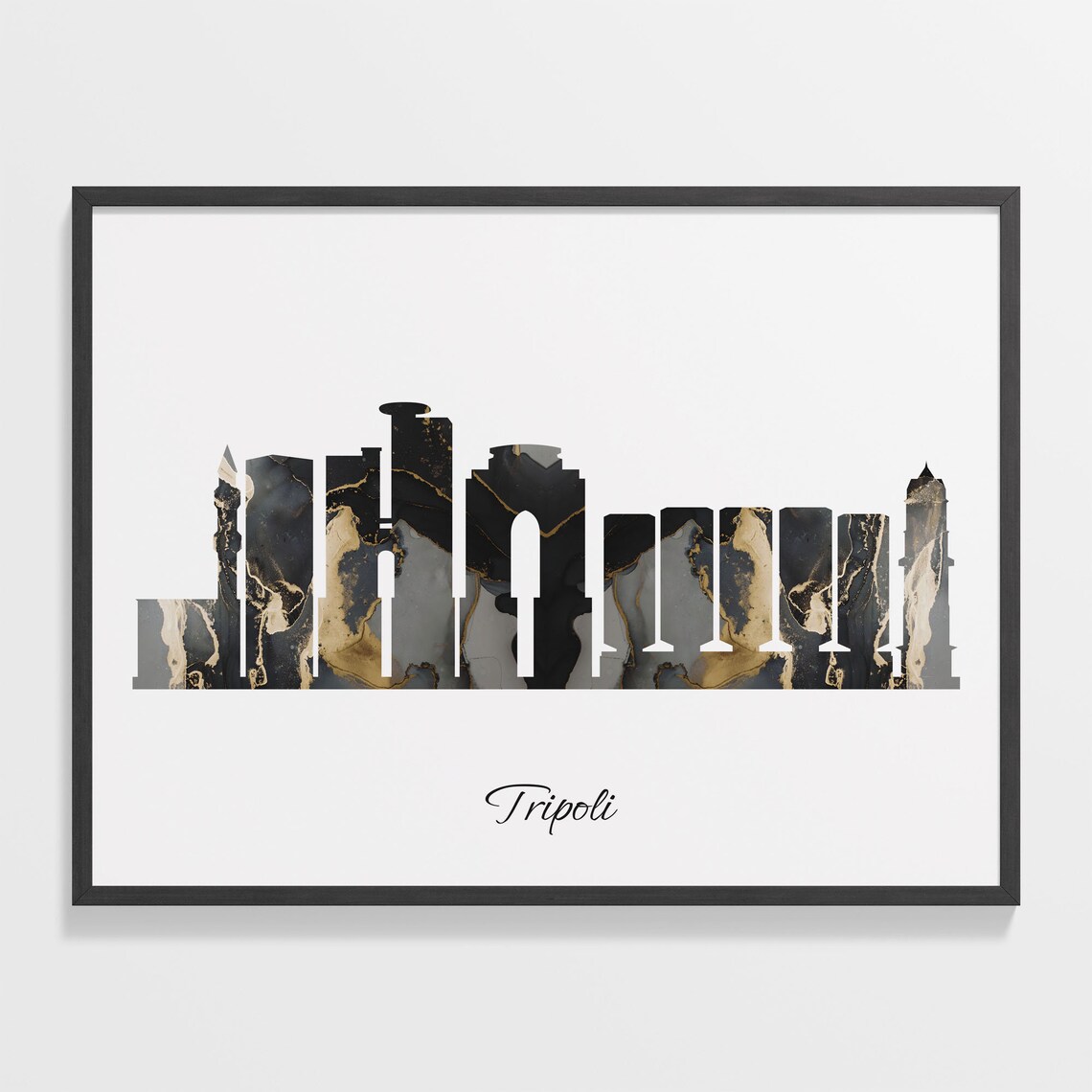 Tripoli Skyline Marble Cityscape Black and Gold Travel Poster