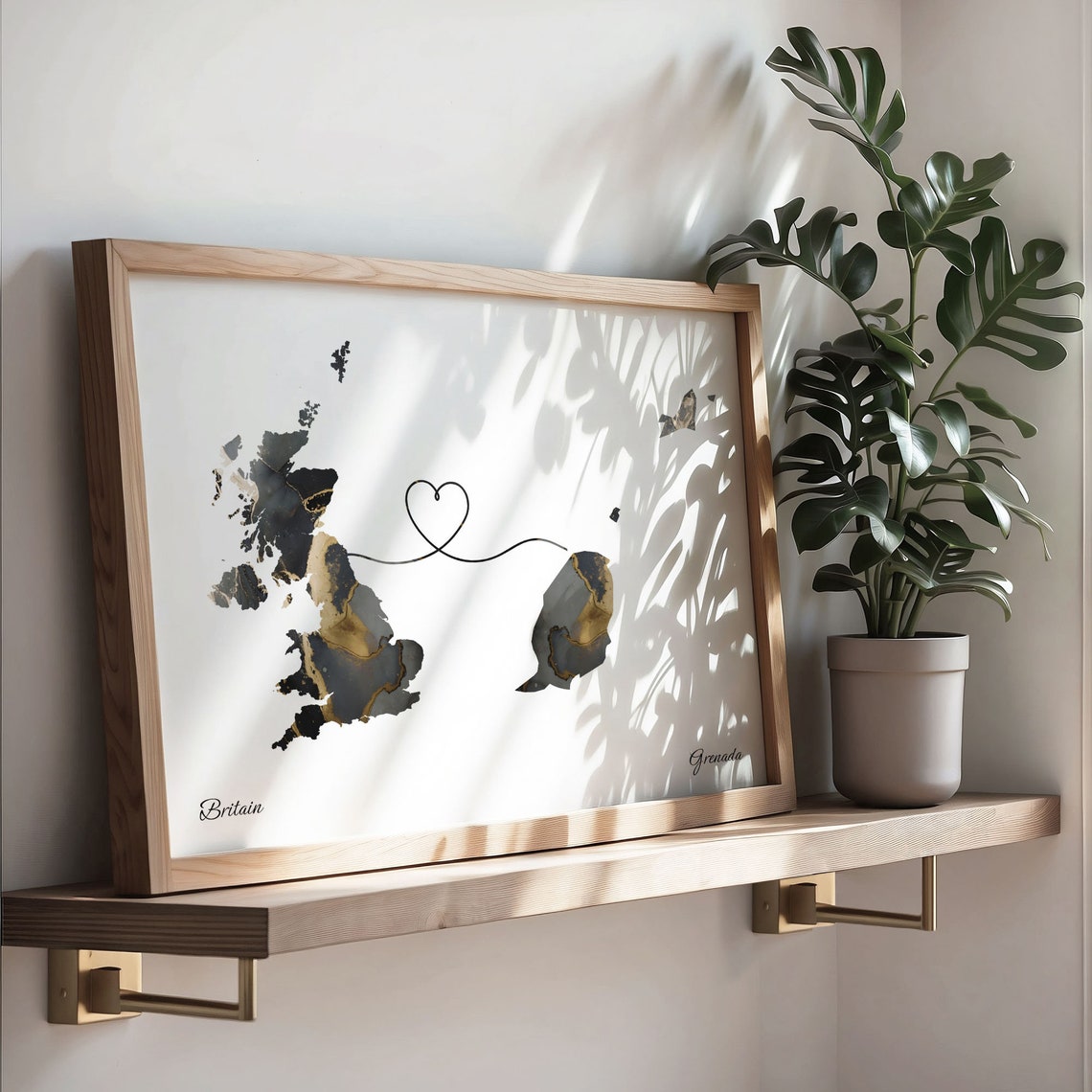 Britain to Grenada Heart Connected Long Distance Marble Map Poster - Image 3