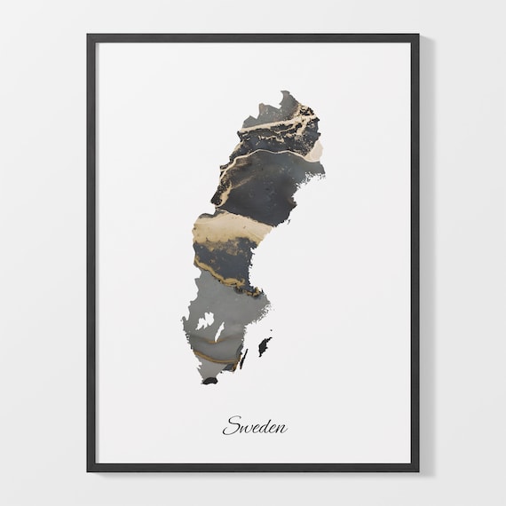 Sweden Black And Gold Marble Map Minimalist Elegant Art Poster