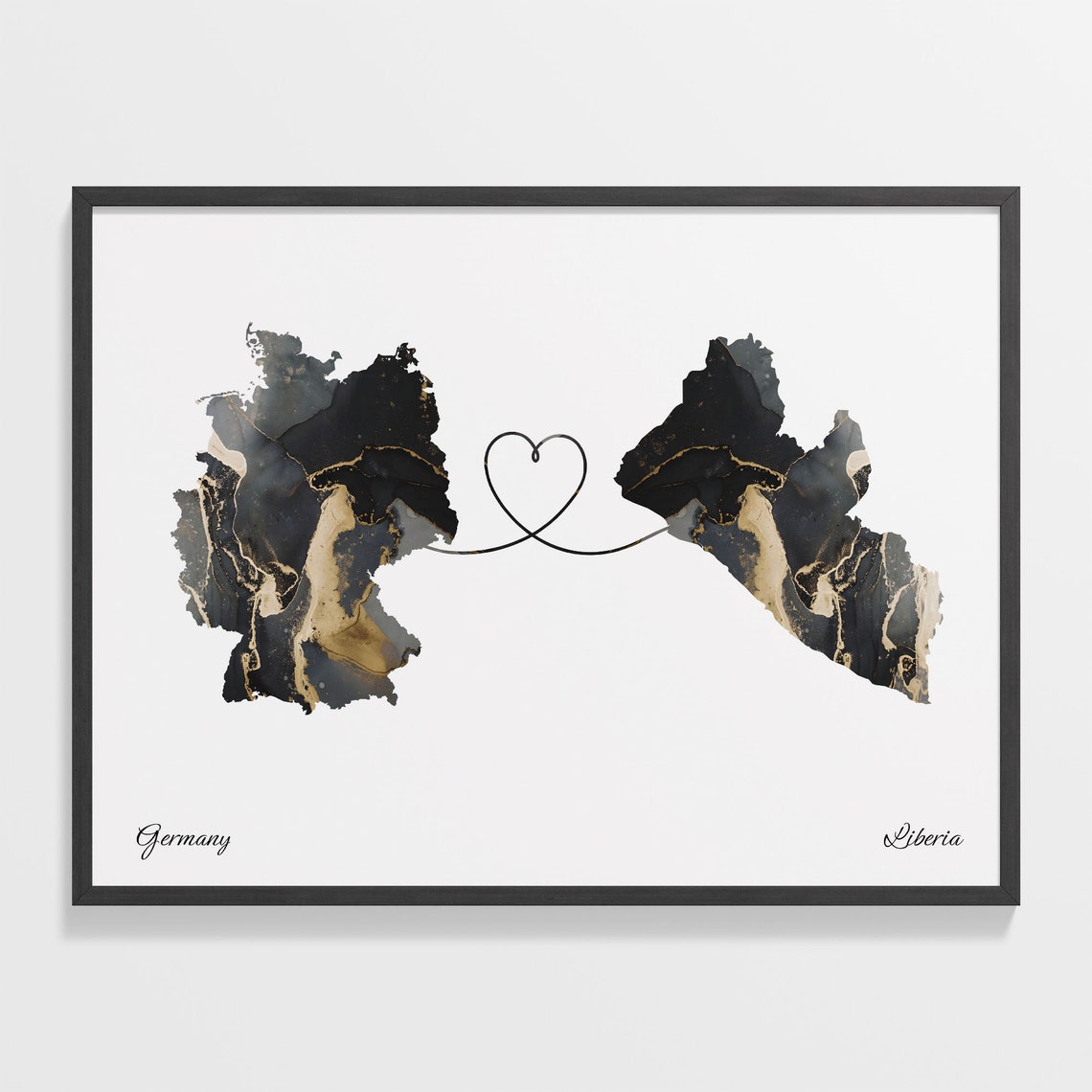 Germany Liberia Heart Marble Map Long Distance Couple Poster