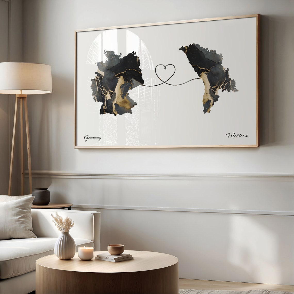 Germany Moldova Heart Marble Map Long Distance Couple Poster - Image 2