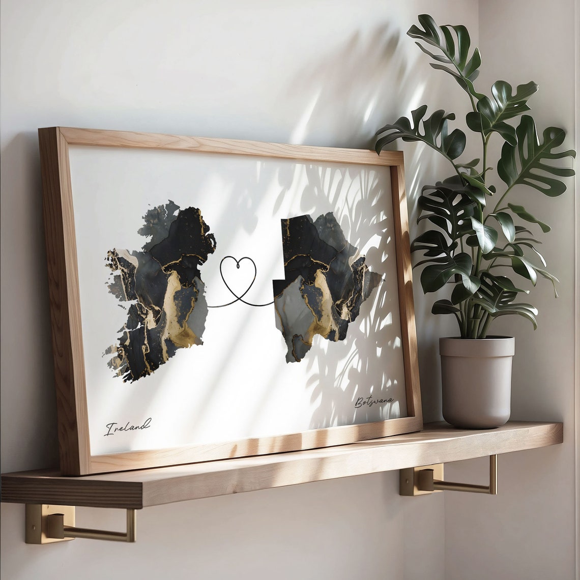 Ireland Botswana Long Distance Love Heart Marble Map Gift Poster - Image 3