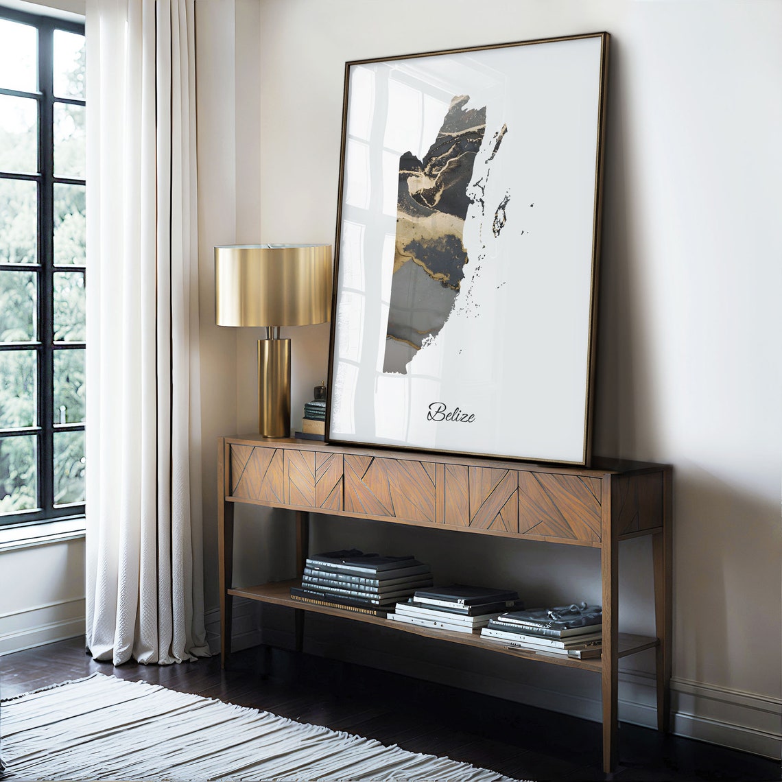 Belize Black and Gold Marble Silhouette Country Map Art Poster - Image 4