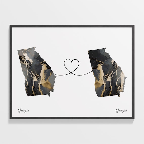 Georgia to Georgia Two State Long Distance Heart Marble Map Poster