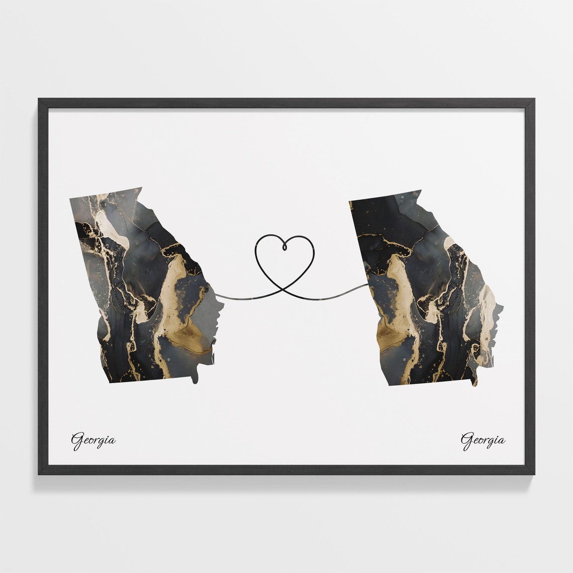 Georgia to Georgia Two State Long Distance Heart Marble Map Poster