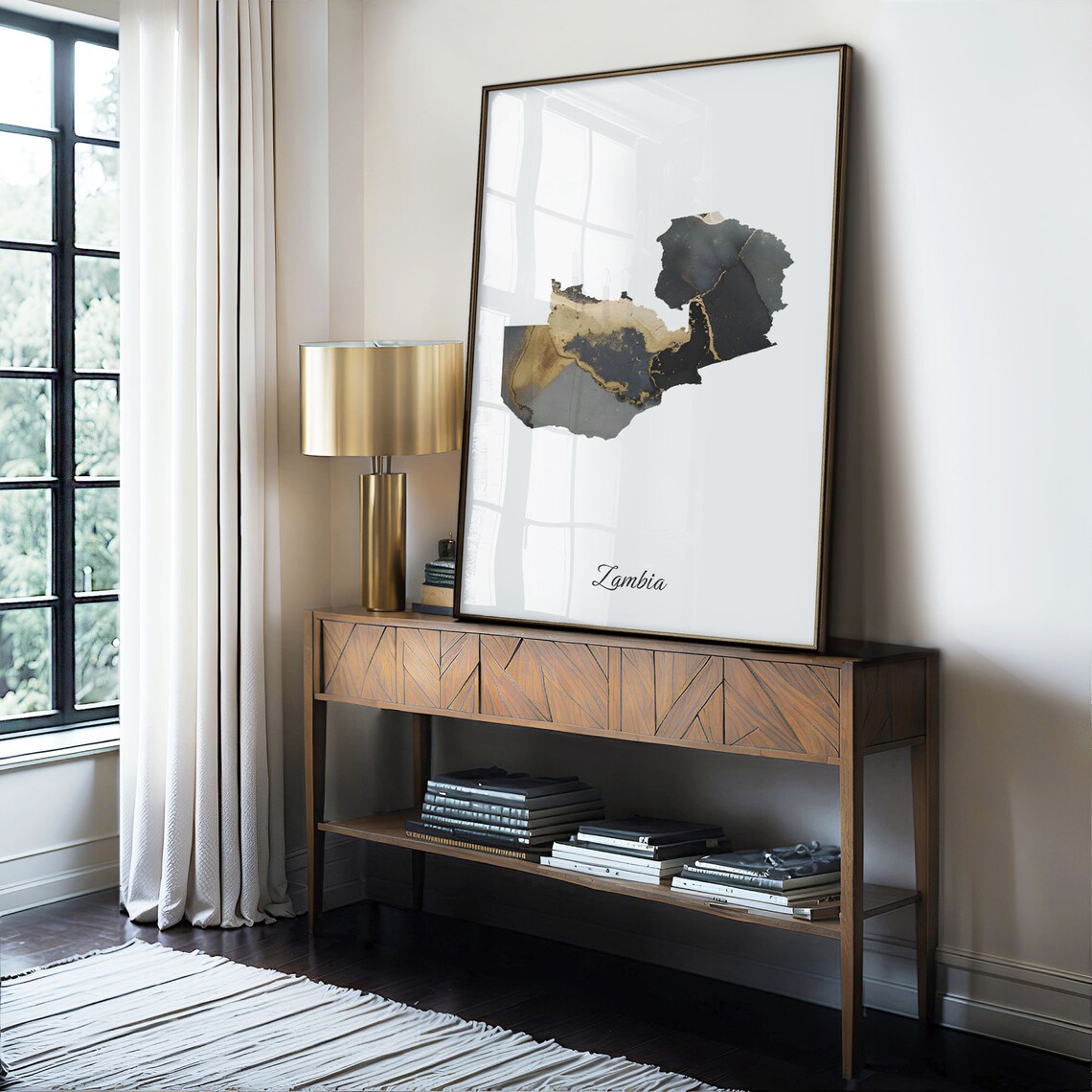 Zambia Black And Gold Marble Map Minimalist Elegant Art Poster - Image 4