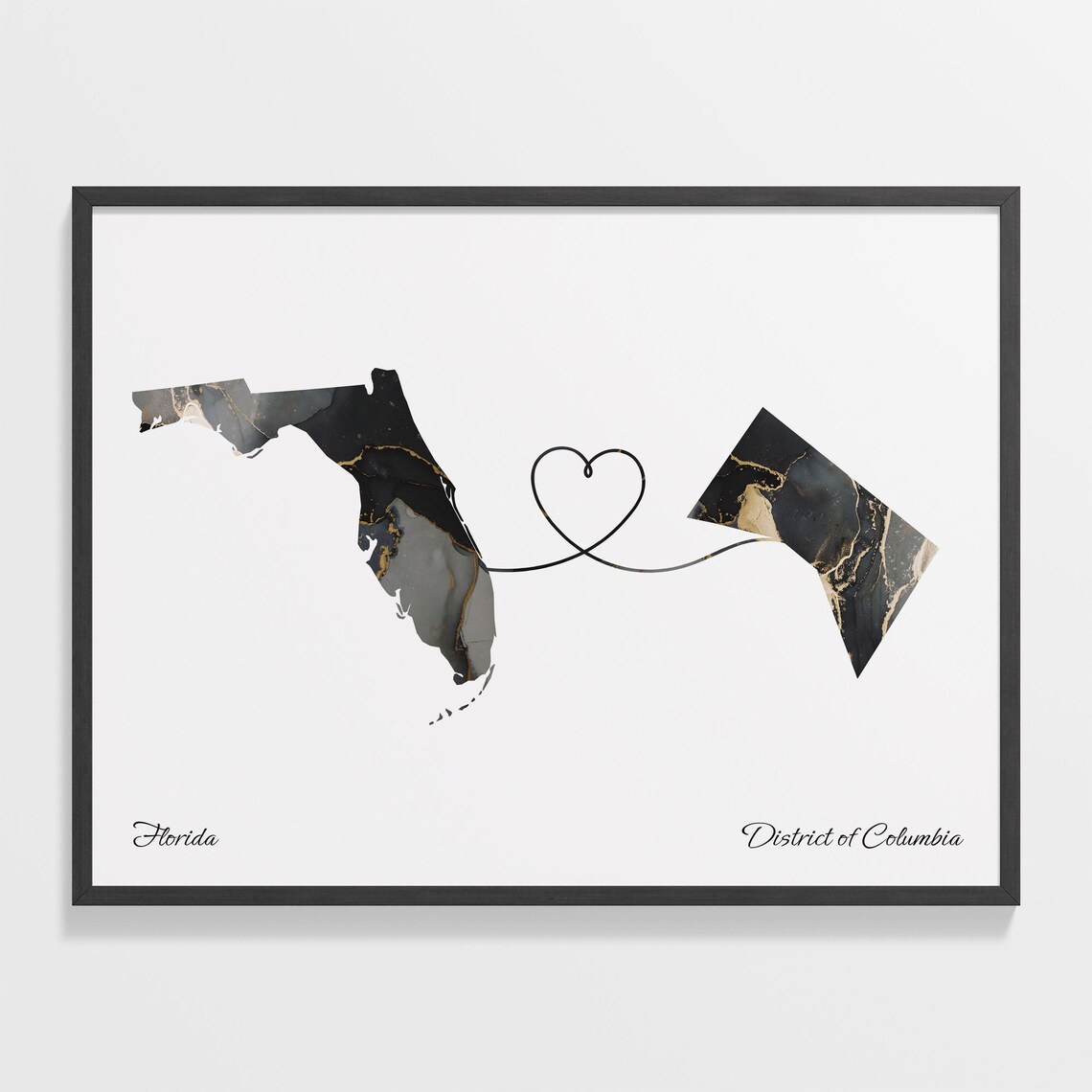 Florida District of Columbia Marble Two Countries Heart Connection Art Poster