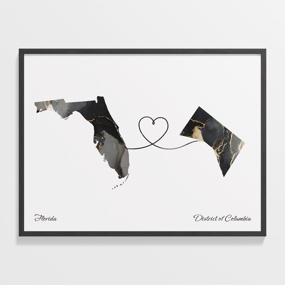 Florida District of Columbia Marble Two Countries Heart Connection Art Poster