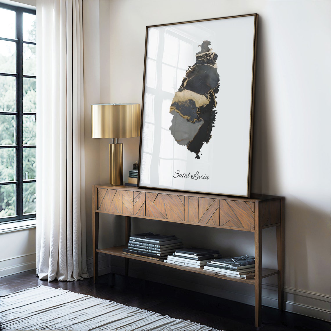 Saint Lucia Stylish Black And Gold Marble Map Luxury Decor Art Poster - Image 4