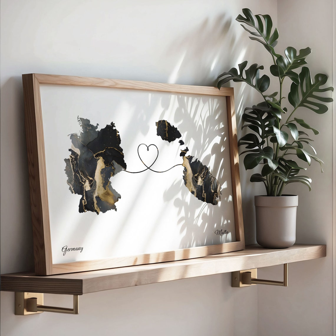 Germany Malta Heart Marble Map Couple Love Long Distance Poster - Image 3