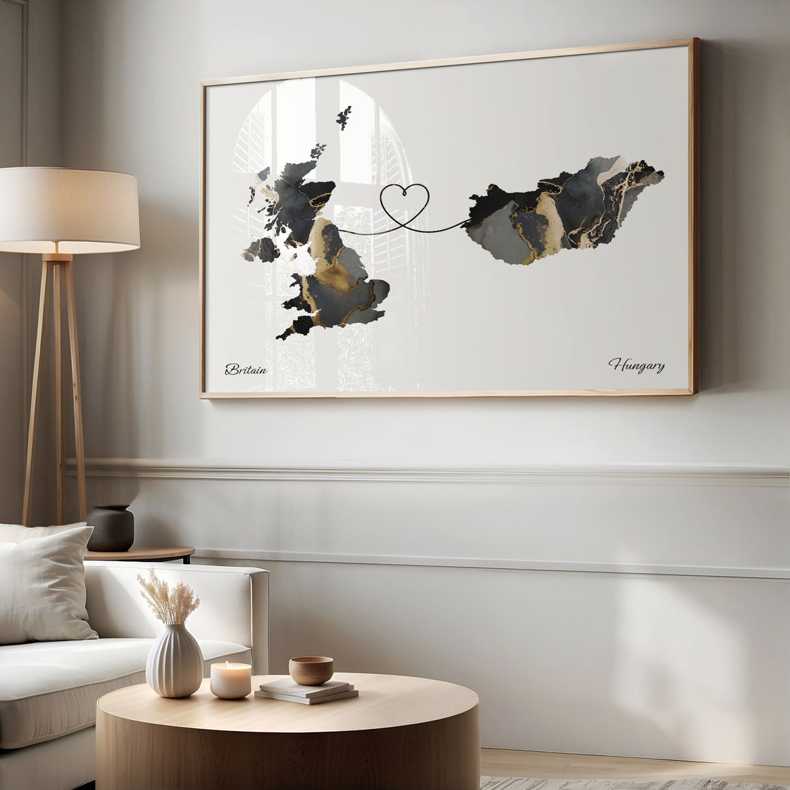 Britain To Hungary Heart Linked Marble Map Love Connection Poster - Image 2