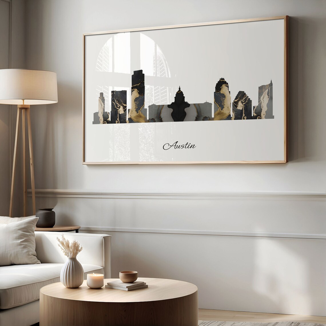 Austin Black Gold Marble Skyline United States Cityscape Travel Gift Poster - Image 2