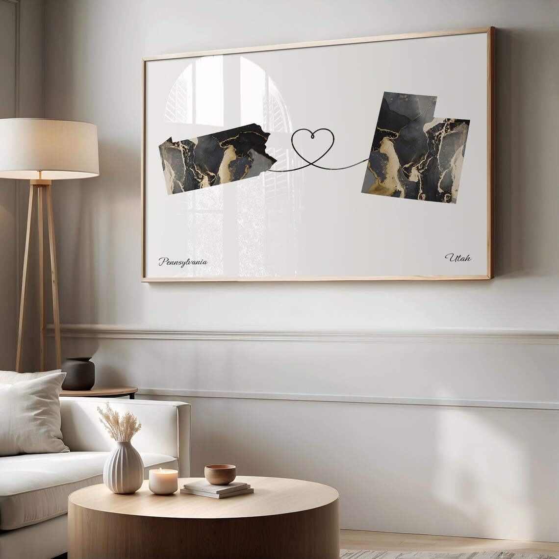 Pennsylvania to Utah Long Distance Love Marble Map Art Poster - Image 2