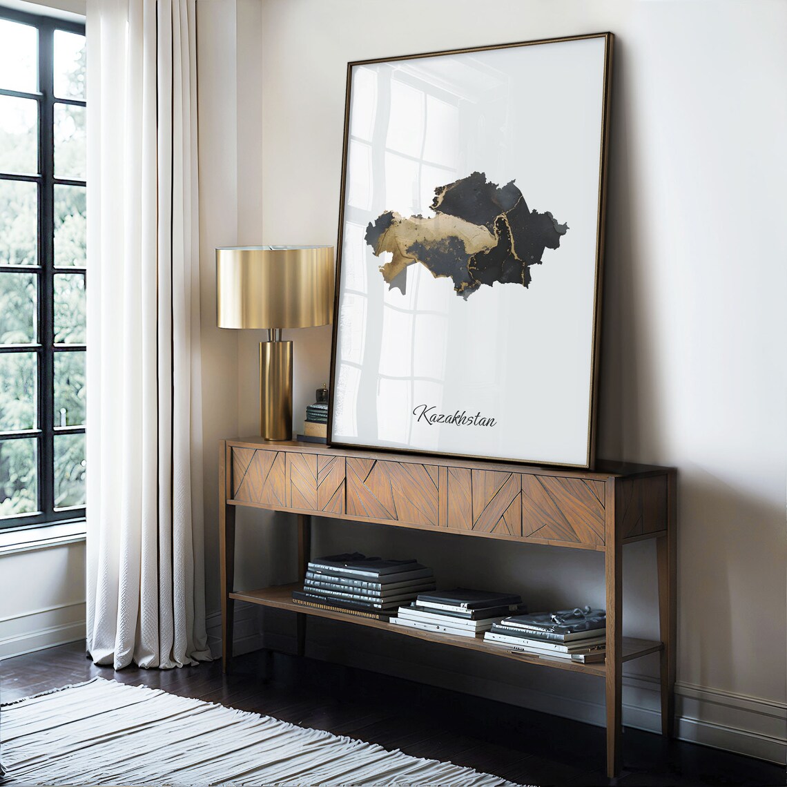 Kazakhstan Black and Gold Marble Country Map Elegant Decor Poster - Image 4