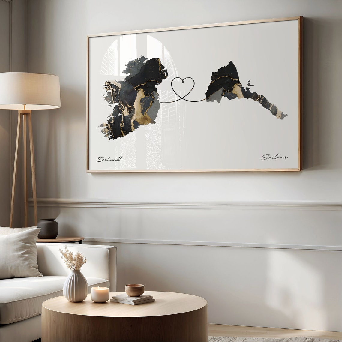 Ireland and Eritrea Black Gold Marble Map Heart Connection Poster - Image 2