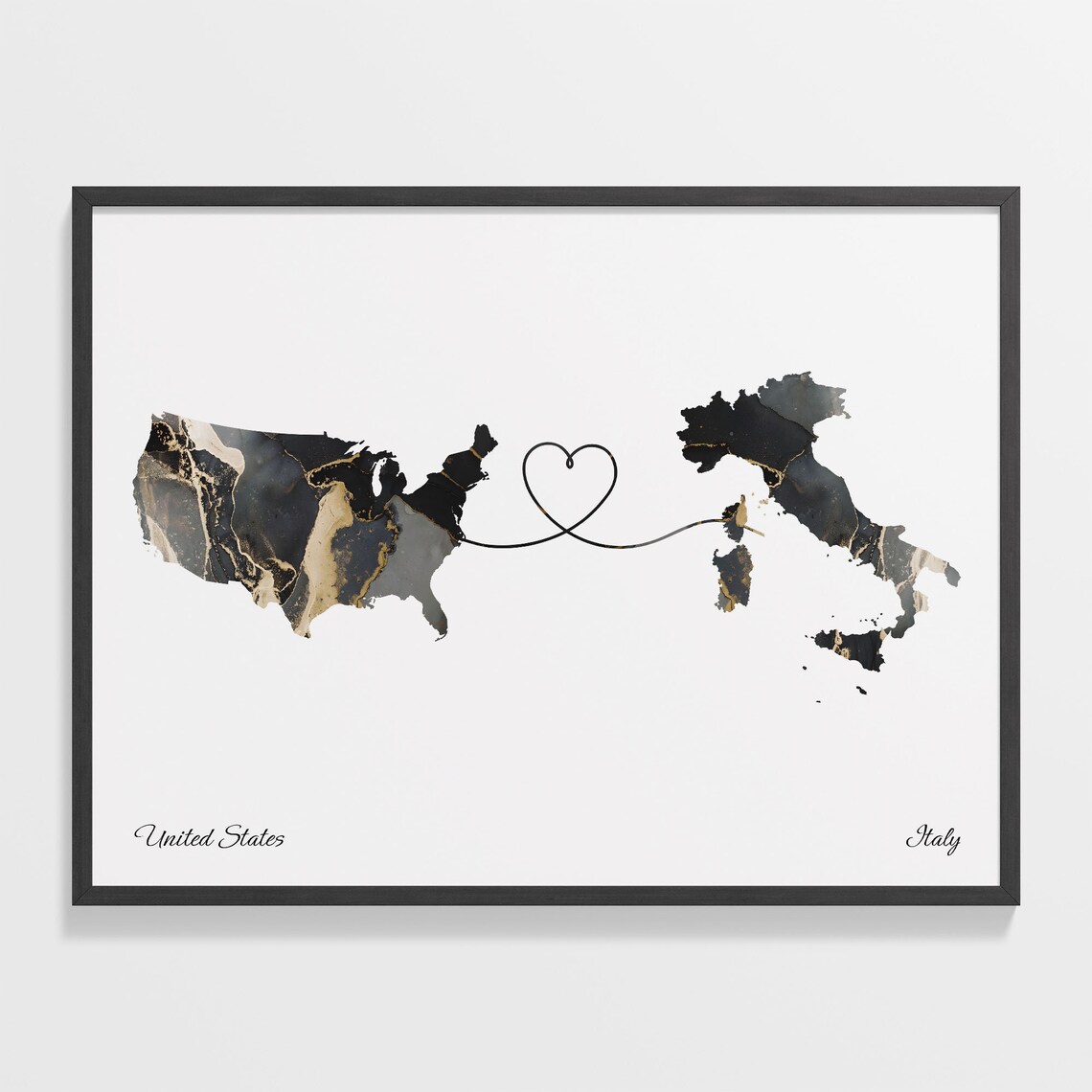USA to Italy Map Art Print, Expatriate Travel