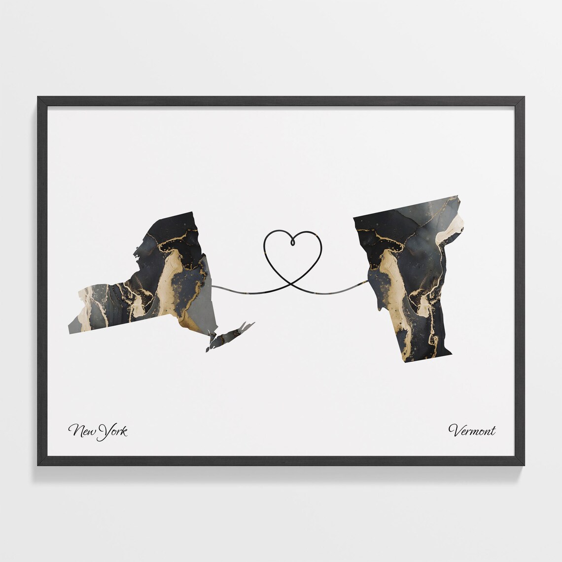 New York to Vermont Travel Map Poster, Vermonter Gift