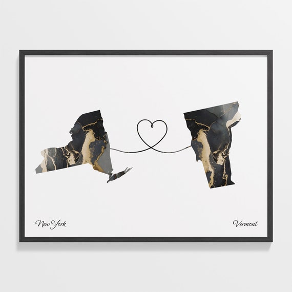 New York to Vermont Travel Map Poster, Vermonter Gift