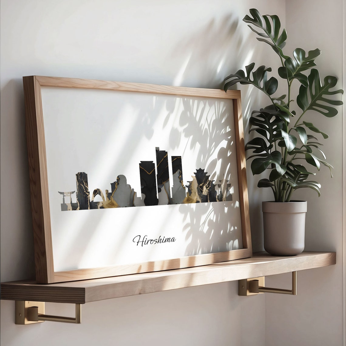 Hiroshima Japan Black Gold Marble Castle Skyline Silhouette Poster - Image 3
