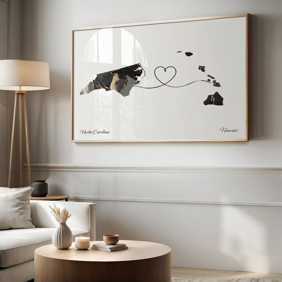 North Carolina to Hawaii Black Marble State Map Long Distance Love Poster - Image 2