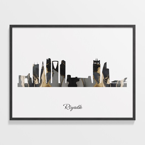 Riyadh Saudi Arabia Marble Skyline Poster Minimalist Cityscape Art Decor