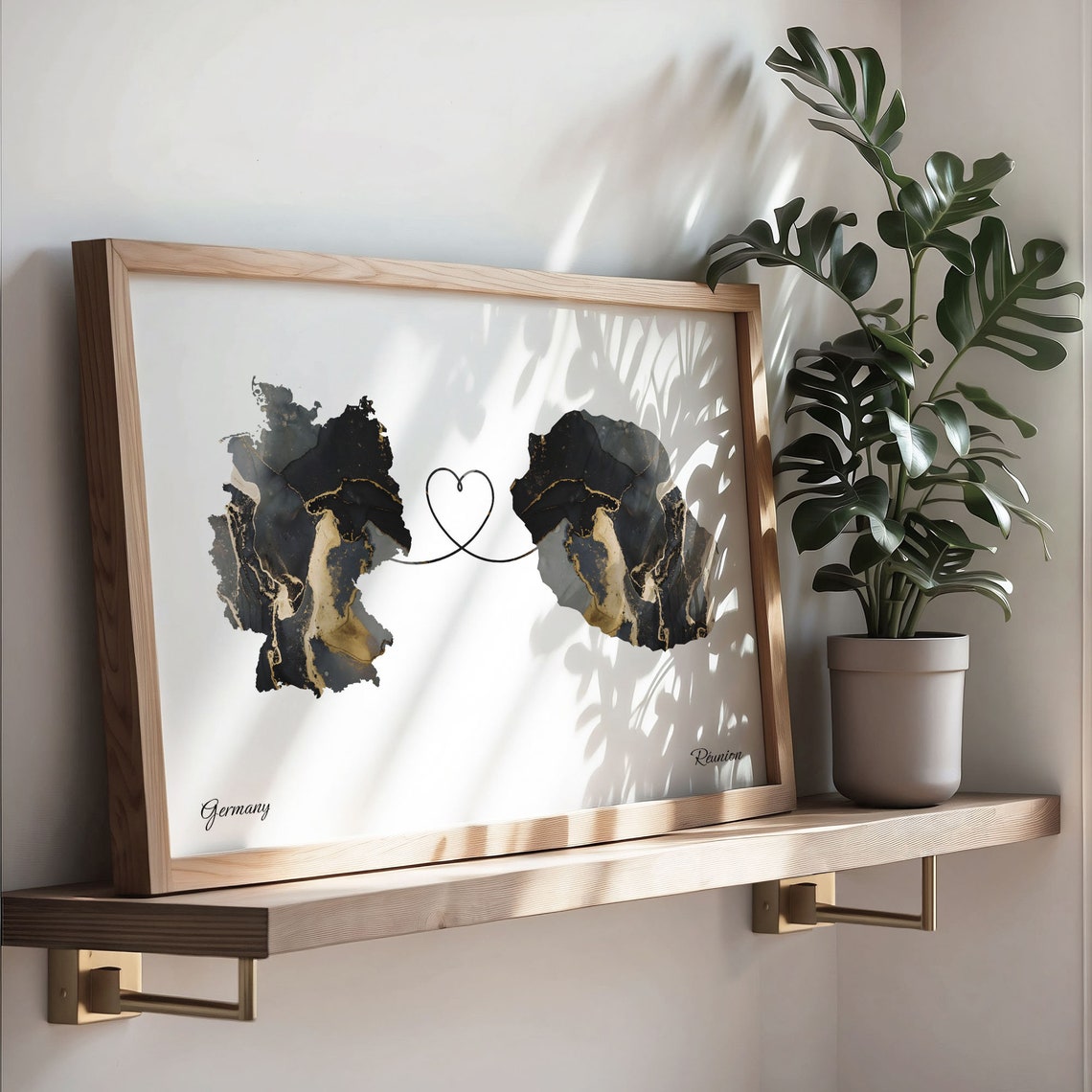 Germany and Réunion Marble Heart Map Long Distance Love Poster - Image 3