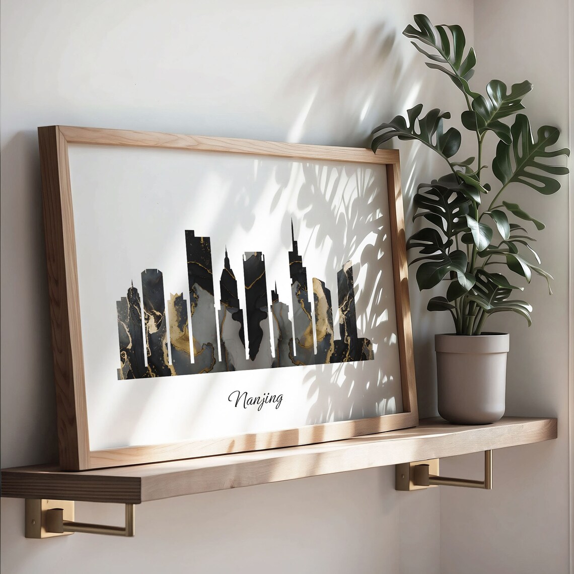 Nanjing China Marble Skyline Black Gold Minimalist Cityscape Poster - Image 3