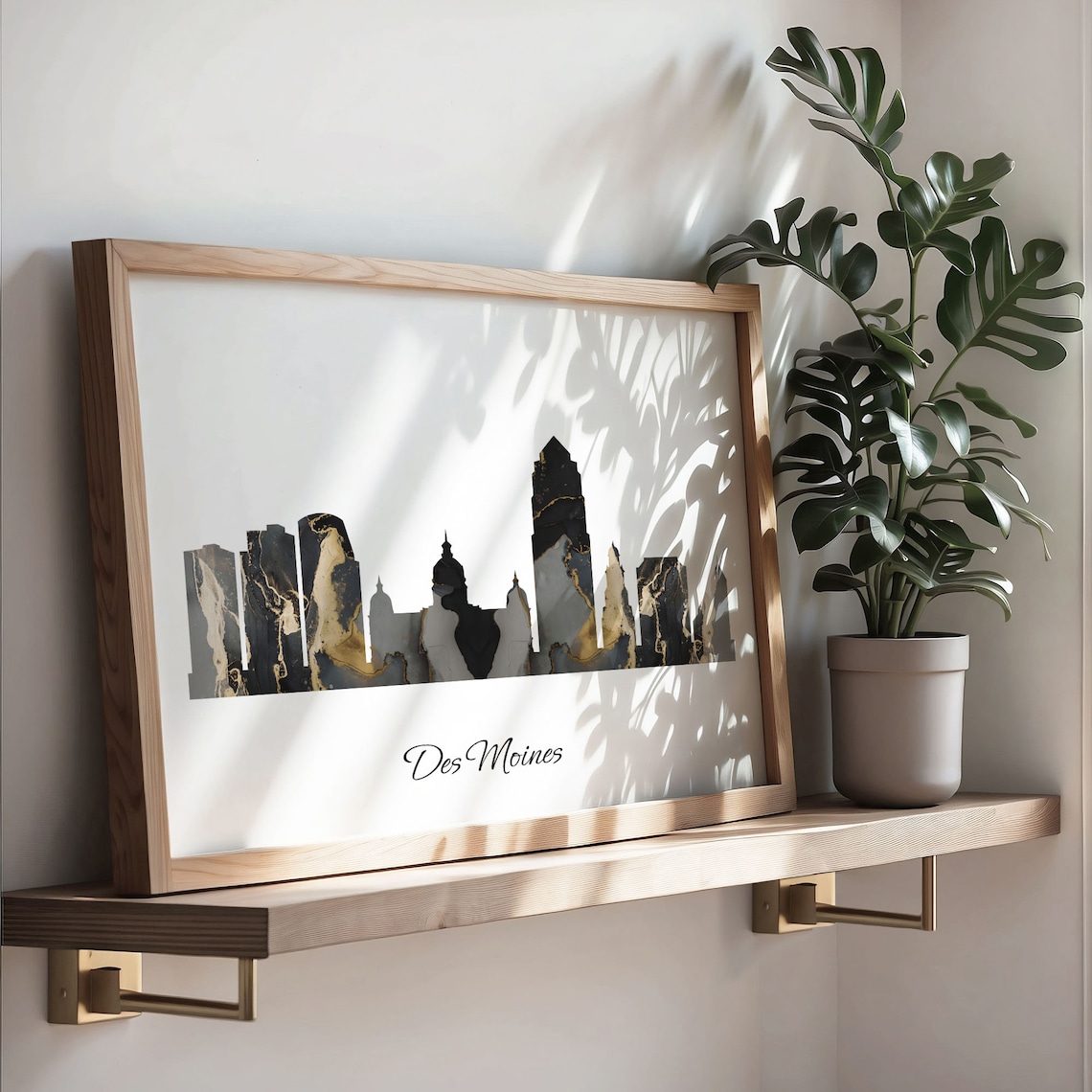 Marble Cityscape Des Moines Skyline United States Black Gold Elegant Art Poster - Image 3