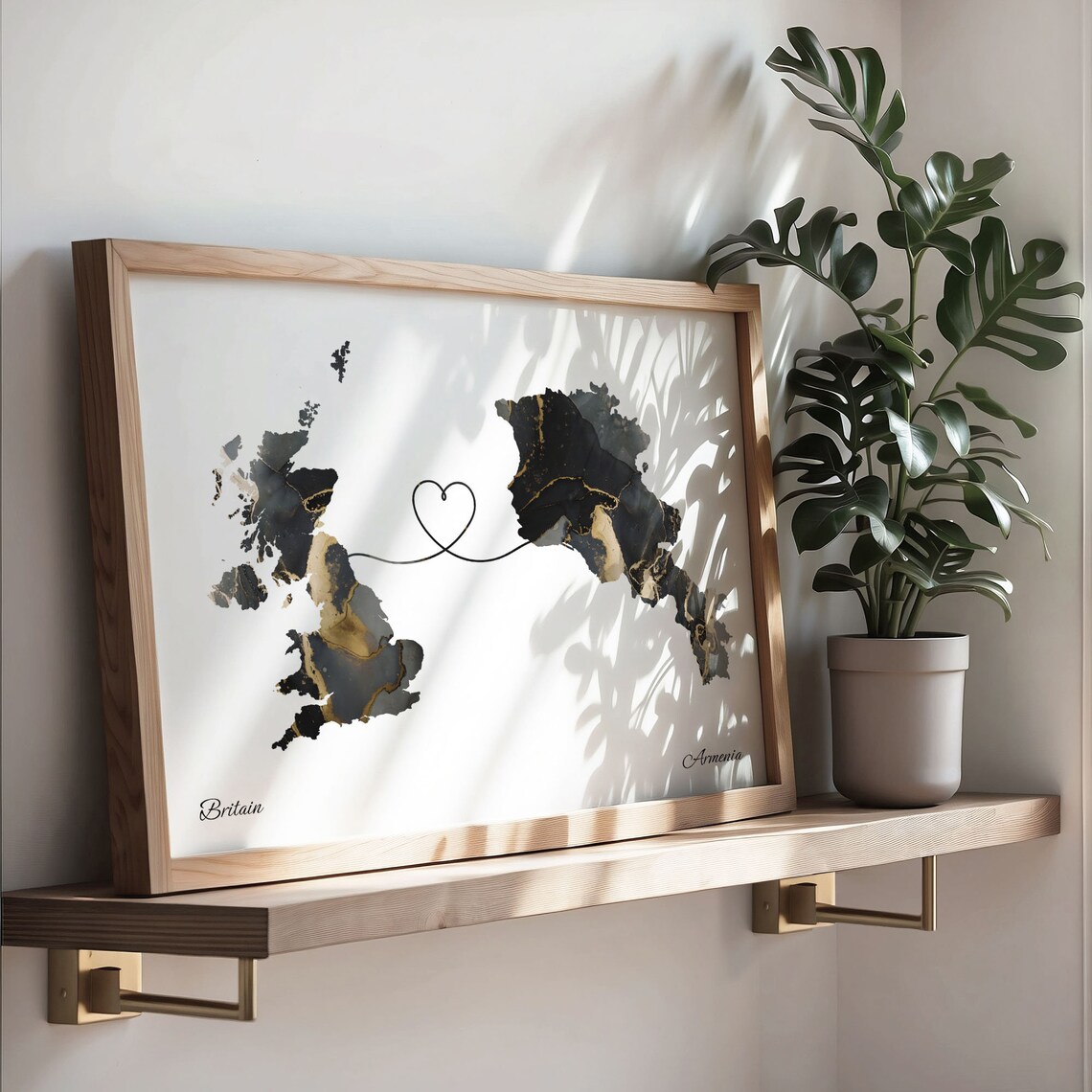 Britain To Armenia Long Distance Marble Map Heart Print Gift Art - Image 3