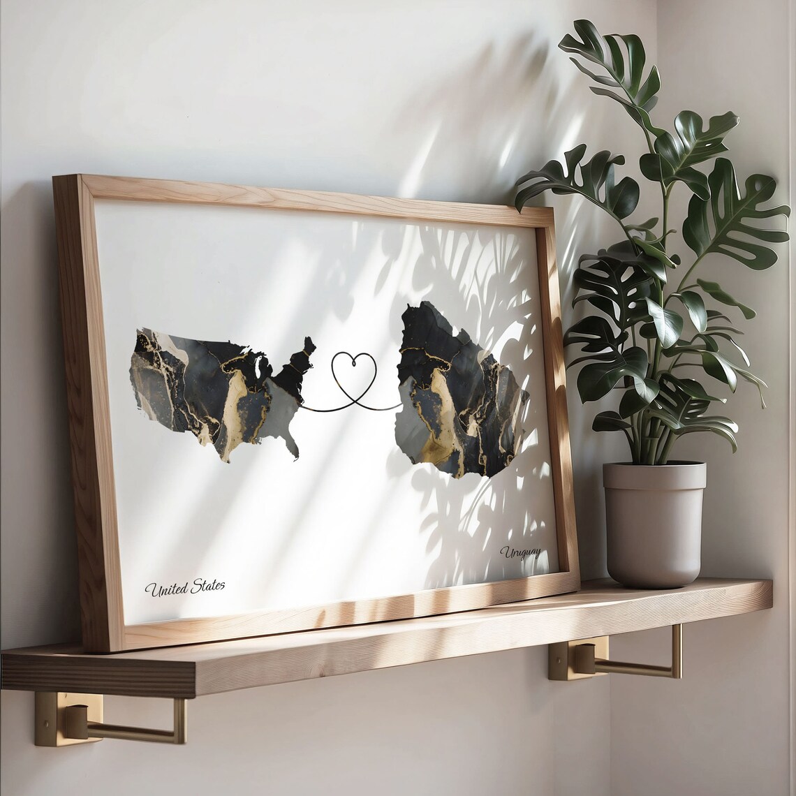 USA to Uruguay Marble Map Poster, Global Love Map - Image 3