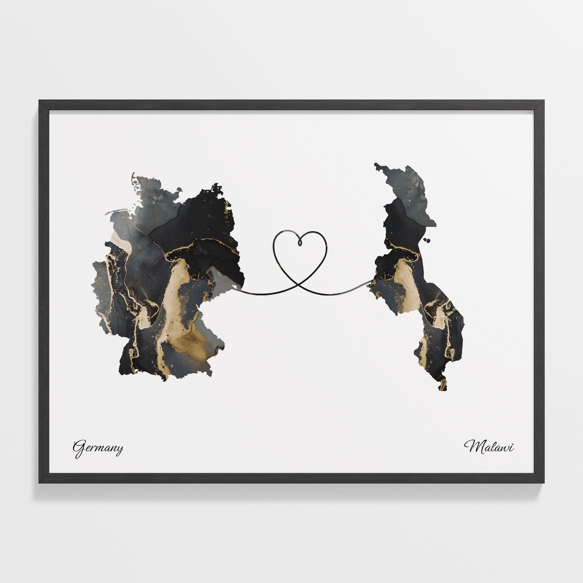 Germany and Malawi Marble Heart Map Long Distance Love Poster