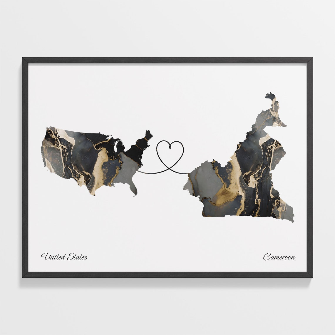 United States and Cameroon Marble Map Heart Long Distance Poster