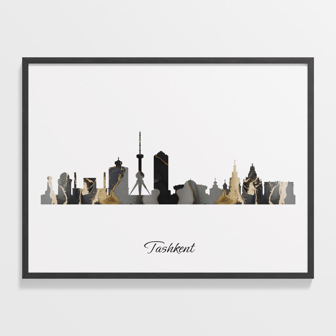 Tashkent Black Marble Skyline Silhouette Poster Modern Cityscape Art