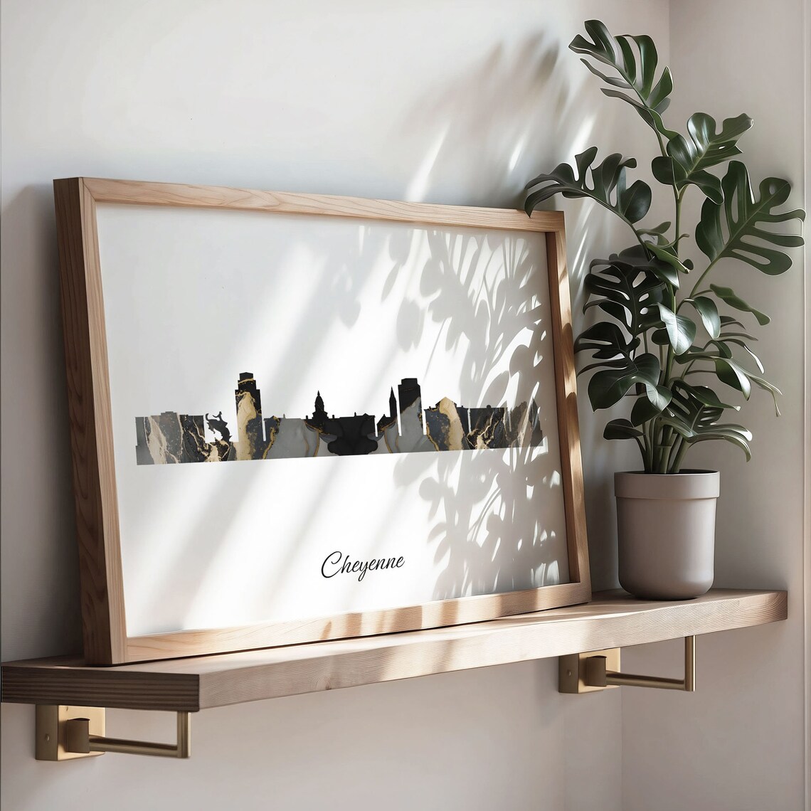 Cheyenne Black Marble Skyline Silhouette Poster Modern Cityscape Art - Image 3