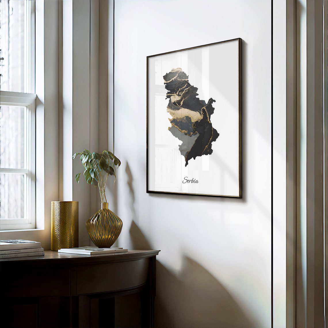 Serbia Black And Gold Marble Map Minimalist Elegant Art Poster - Image 3
