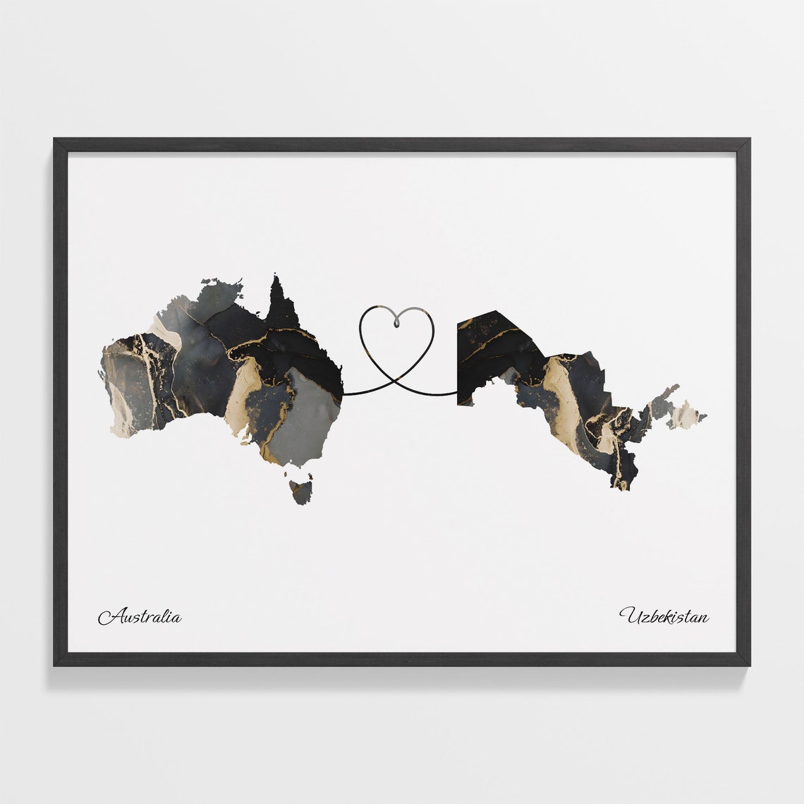 Australia Uzbekistan Marble Two Countries Heart Connection Art Poster