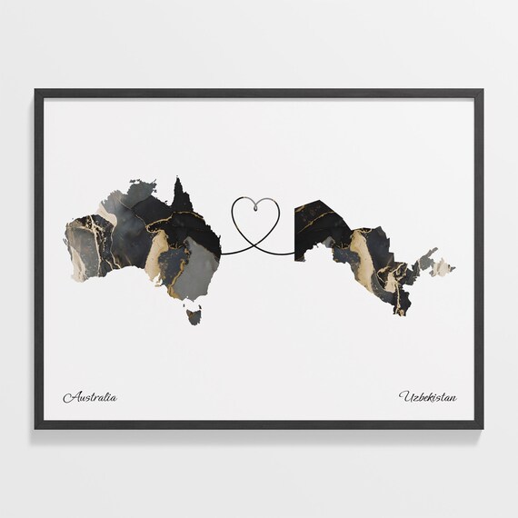 Australia Uzbekistan Marble Two Countries Heart Connection Art Poster