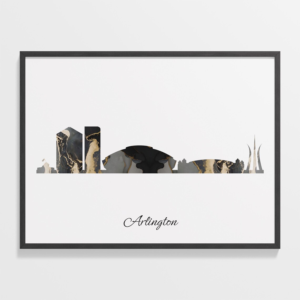 Marble Cityscape Arlington Skyline United States Black Gold Elegant Art Poster