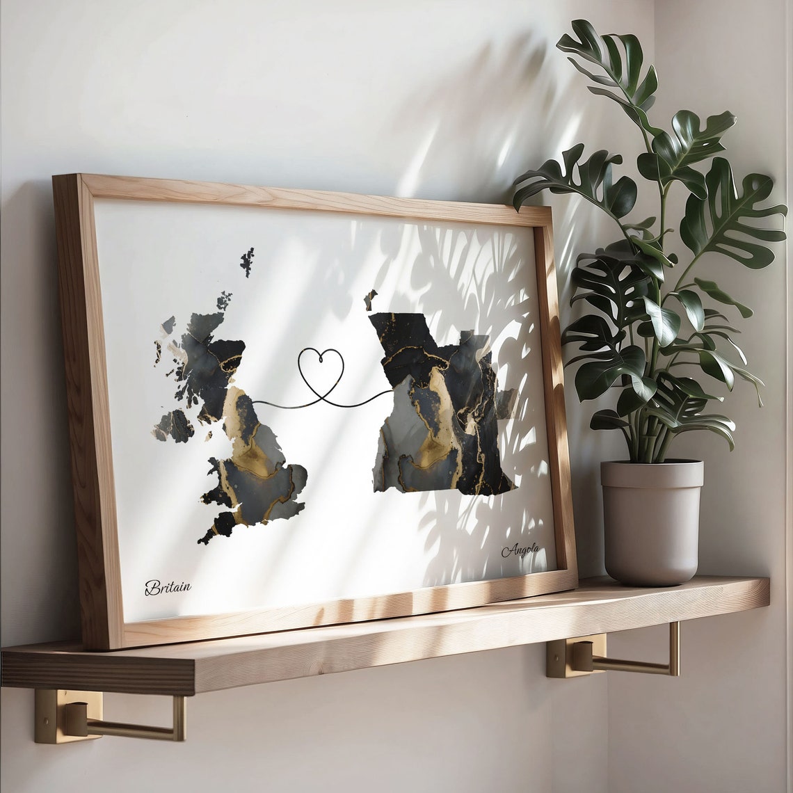 Britain to Angola Marble Heart Map Print Long Distance Couple Gift - Image 3