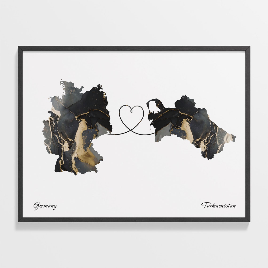 Germany Turkmenistan Long Distance Marble Map Heart Print Gift