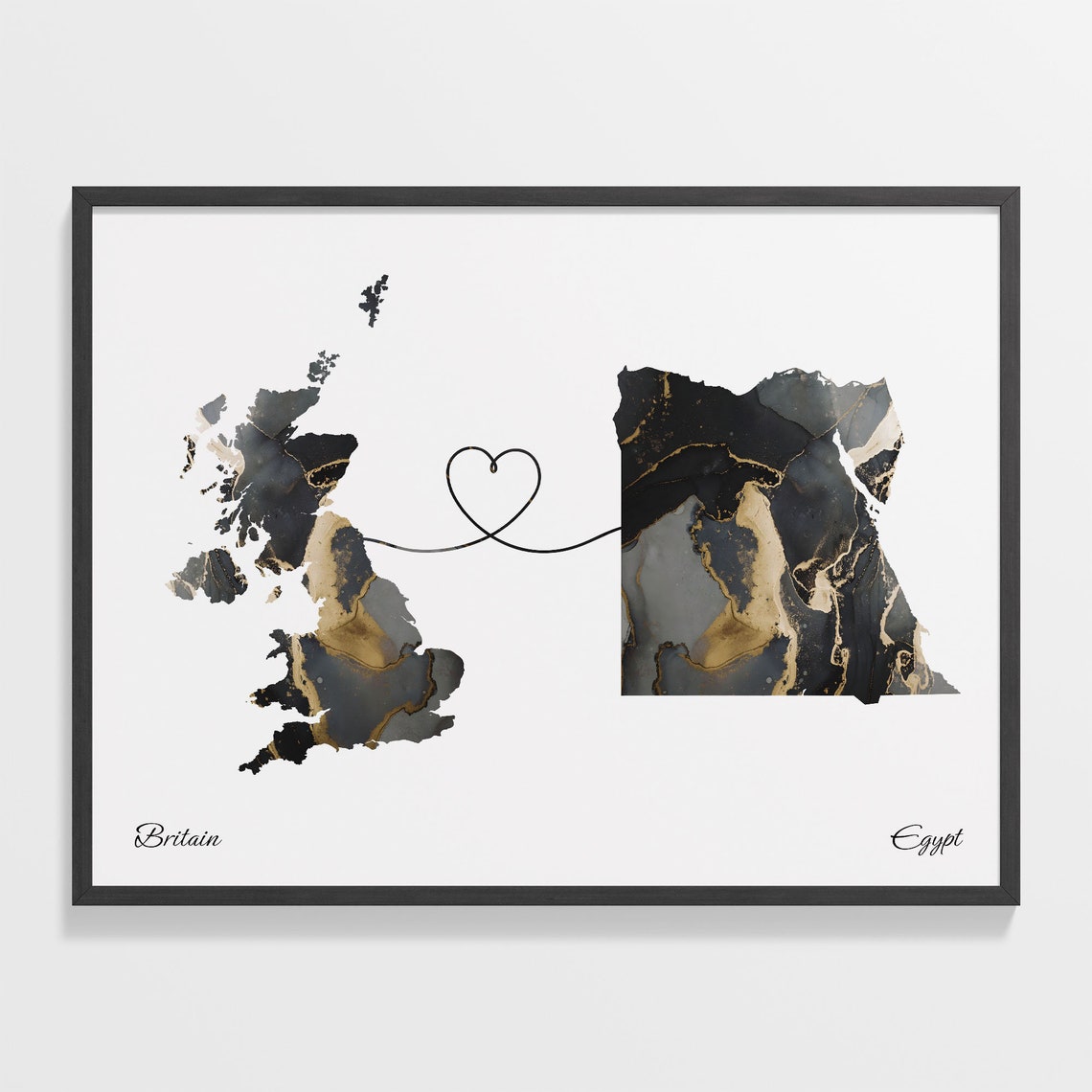Britain To Egypt Marble Map Heart Print Long Distance Love Gift